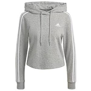 Adidas Women's 3-Stripes French Terry Cropped Hoodie Grey 2XL NWT